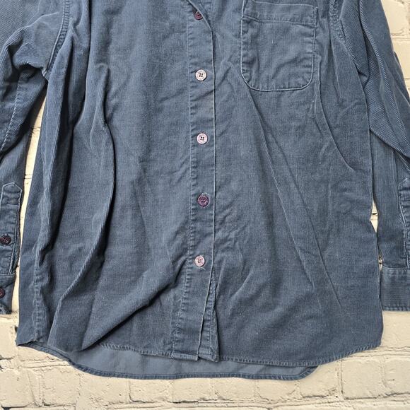 Vintage 90s NY Jeans 100% Cotton Corduroy Blue Long Sleeve Button Up Blouse L - Picture 4 of 10